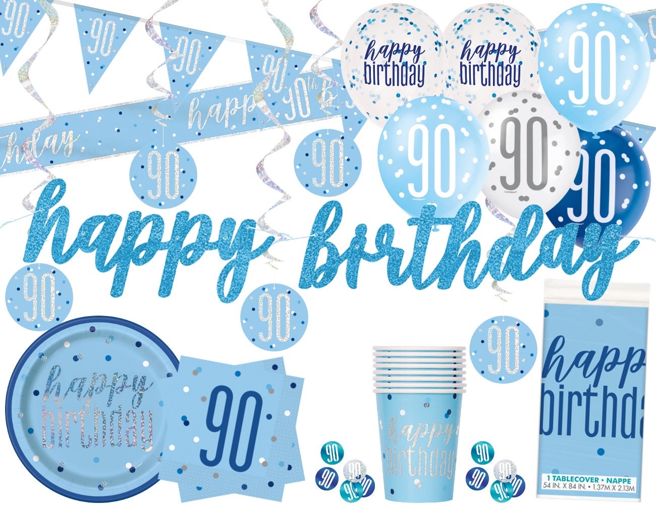 Blue 90th Birthday Decorations 90th Birthday Balloons 90th Etsy UK