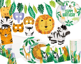 Animal Party Decorations, Jungle Party Tableware, Animal Safari 1st Birthday Decorations, 1st Birthday Tableware, Jungle Theme Party Decor