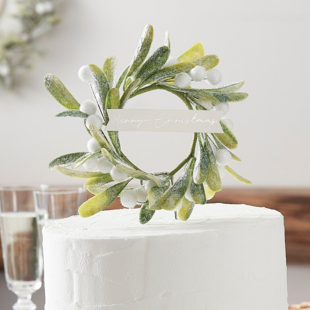 Mistletoe Wreath Christmas Cake Topper, Merry Christmas Cake Topper ...