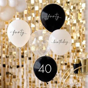 5 40th Birthday Balloons, 40th Birthday Decorations, Gold Confetti Balloons, 40th Birthday Party Balloons, Black Balloons, 40 Birthday Decor