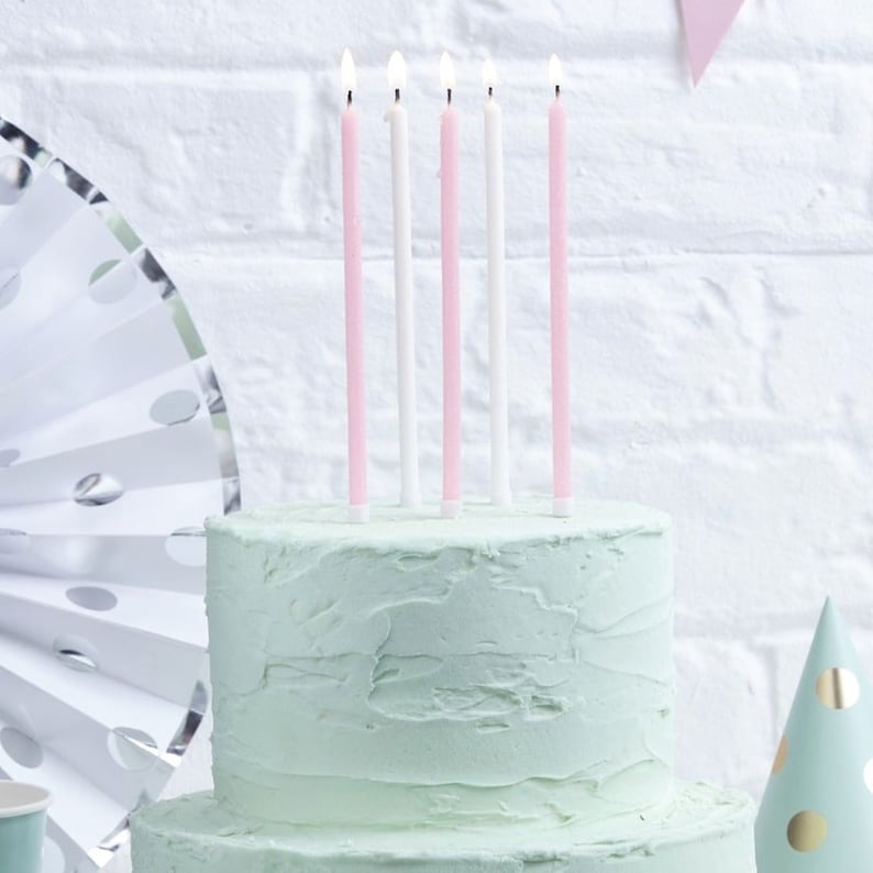 Cake Candles Party Candles Birthday Cake Toppers Birthday Party Candles Girls Birthday Party Decorations 24 Pink /& White Tall Candles