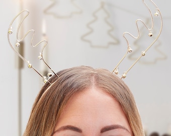 Xmas Stocking Stuffer Tall Deer Ears Elegant Gold Reindeer Antlers Headband Wire Rudolf Antler Hairband Christmas Accessory 