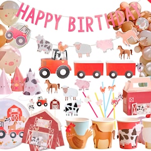 Farm Animal Party Decorations, Farm Animal Party Supplies, Cups Plates Napkins Balloons, Farm Animal Birthday Party Theme, Kids Birthday