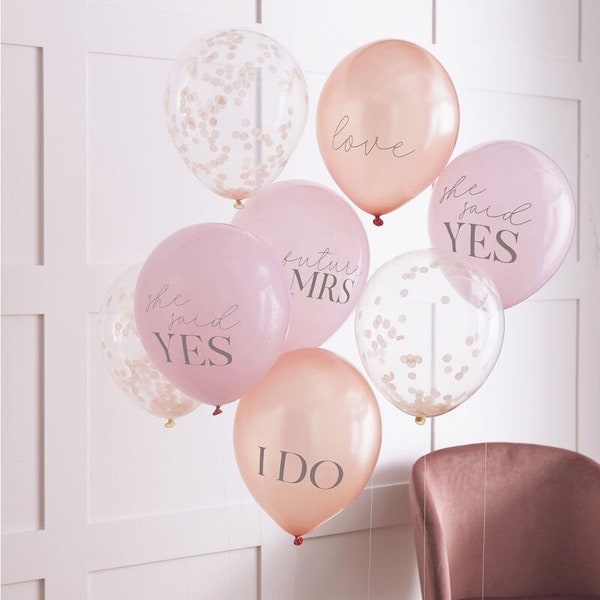 8 Hen Party Balloons, She Said Yes Balloon, Pink Rose Gold Confetti Balloons, Hen Party Decor, Bachelorette Party, Bridal Shower Balloons