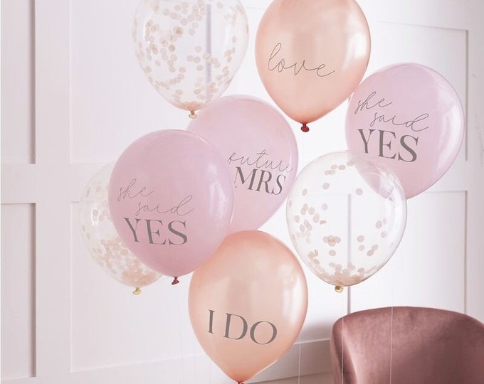 8 Hen Party Balloons, She Said Yes Balloon, Pink Rose Gold Confetti ...