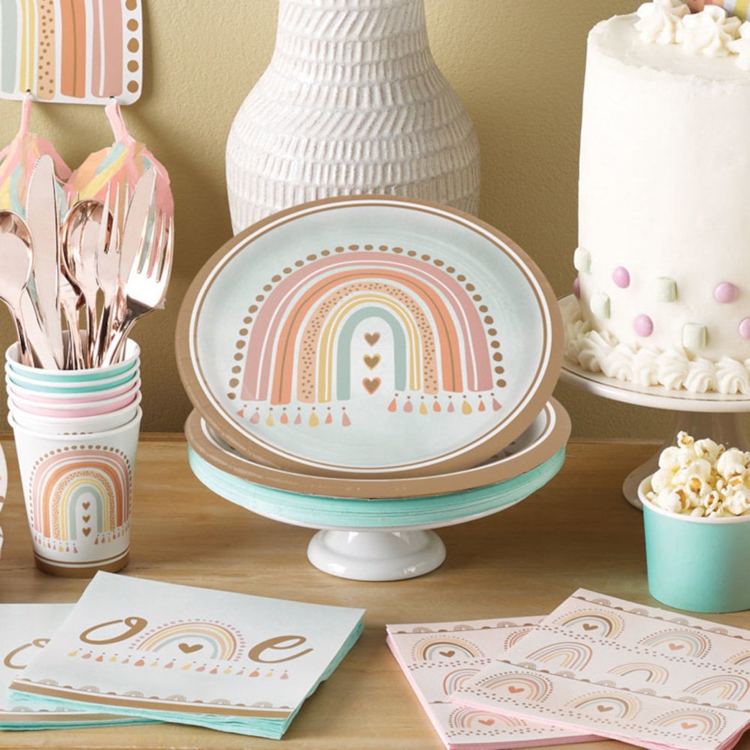 8 Boho Rainbow Party Plates Rainbow Paper Plates Rainbow Etsy