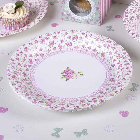 pink and white paper plates