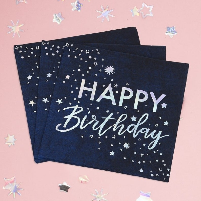 16 Midnight Blue Happy Birthday Paper Napkins Birthday Party Napkins Birthday Napkins Party Tableware Supplies Iridescent Party Napkins
