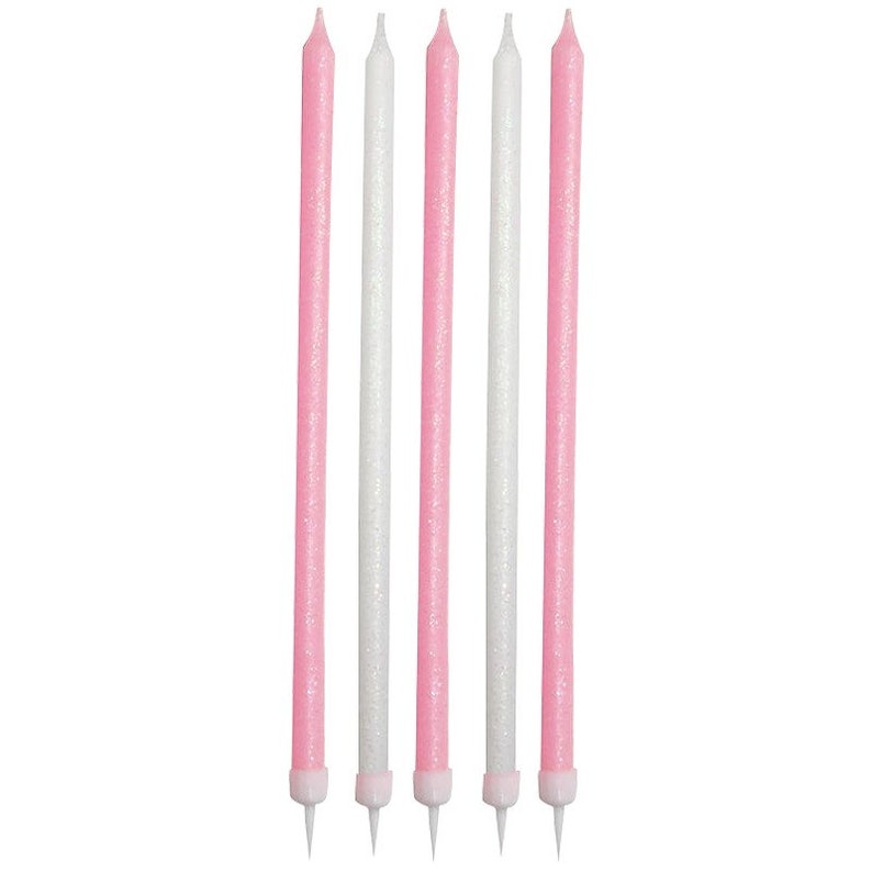 Cake Candles Party Candles Birthday Cake Toppers Birthday Party Candles Girls Birthday Party Decorations 24 Pink /& White Tall Candles