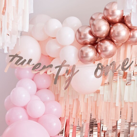 Rose Gold Birthday Party Decoration, Happy Birthday Banner, Rose