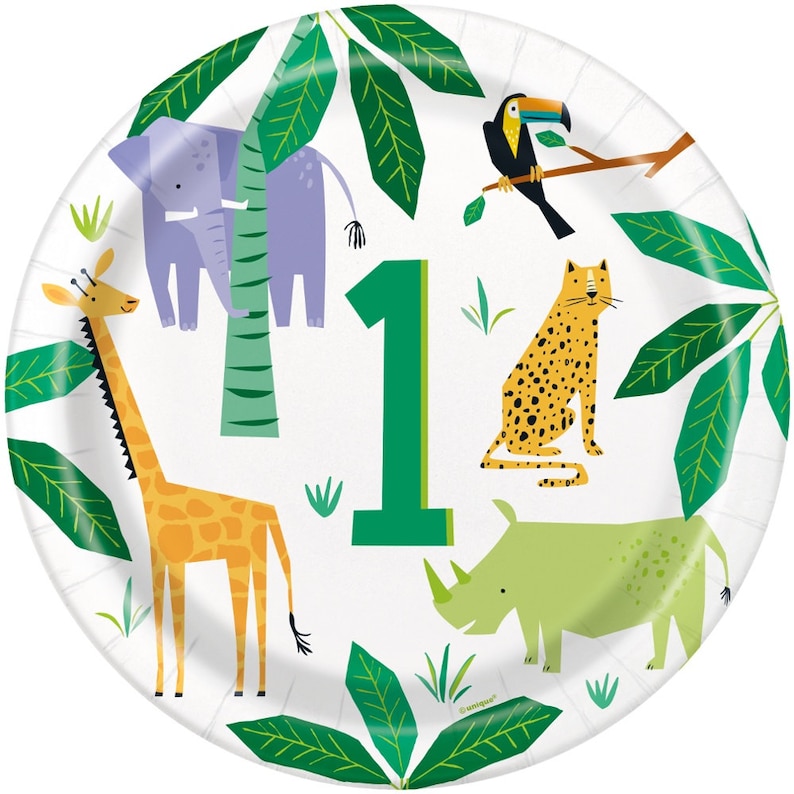 1st Birthday Party Decoration 1st Birthday Plates Animal Safari Birthday Jungle Party Supplies 8 Animal Party Plates Animal Theme Party