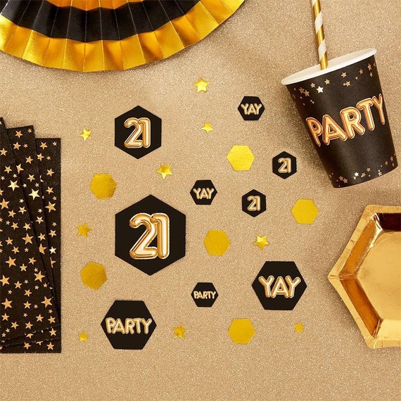Black Gold 21st Birthday Table Scatter Birthday Party Table Confetti Table Sprinkles Party Table Decoration Gold Table Scatter