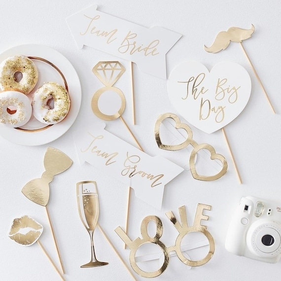 10 Gold Wedding Photo Props Gold Wedding Party Photo Booth Props