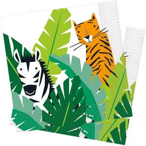 Details about / Tropical Palm Tree Zebra NapkinsJungle Animal Birthday Party Tableware x20