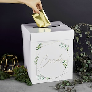 Botanical Wedding Post Box, Wedding Reception Card Box, Boho Wedding Decor, Wedding Wishing Well, Gold Wedding Card Box, Wedding Supplies image 1