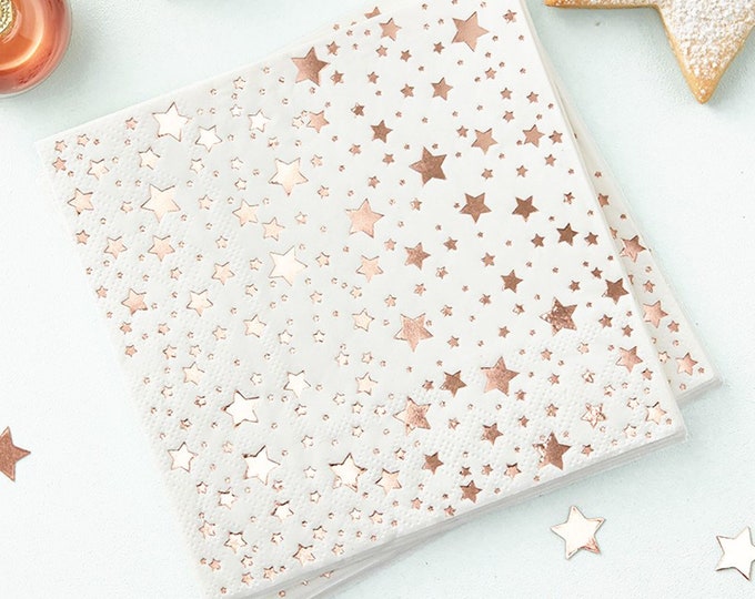20 Rose Gold Star Paper Napkins Christmas Napkins Rose Gold Etsy UK