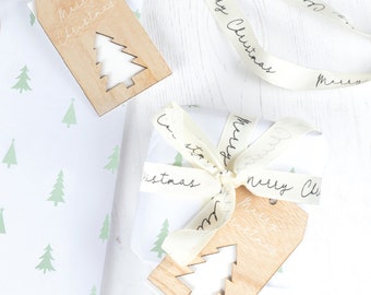 Christmas Wrapping Paper with Wooden Tags, Christmas Gift Wrapping, Christmas Gift Wrap, Christmas Presents, Holiday Gifts Wrapping Paper