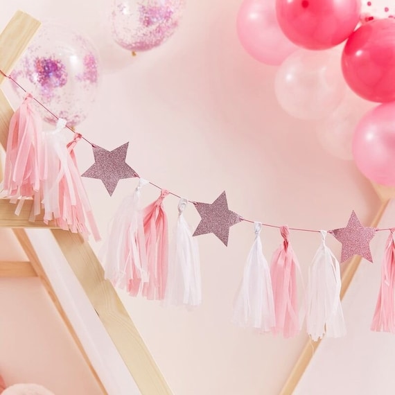 Pink tassel Garland,hot pink tassel garland,Pink Tissue paper garland,Pink  tassels,pink party decorations,pink bachelorette party decoration