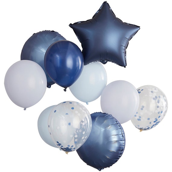Paquete de 60 globos azules + globos blancos + globos de confeti azul con  cinta | Globo azul | Globos azules | Globos azules | Globos azules | Globos
