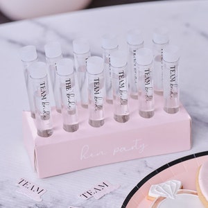 12 Hen Party Shot Glasses, Team Bride Shot Glass, Test Tube Shots, Wedding Shot Glasses, Take a Shot, Hen Party Favours, Bride Shot Glass