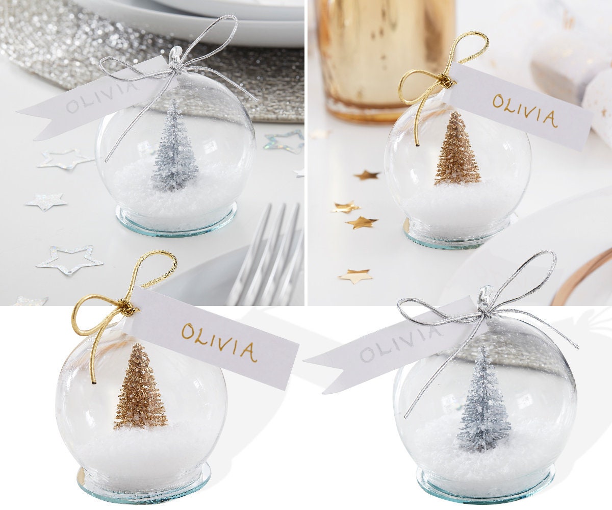 4 Christmas Snow Globe Place Card Holders Christmas Bauble Etsy UK
