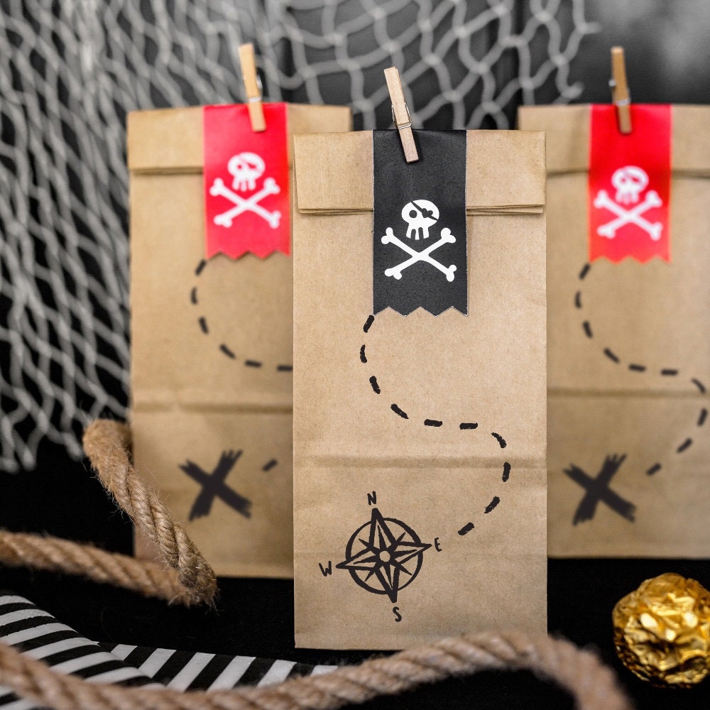 6 bolsas de fiesta pirata, bolsas de papel Kraft, decoraciones de fiesta  pirata, bolsas de fiesta de cumpleaños para niños, suministros para fiestas  temáticas piratas, favores de fiesta pirata -  España