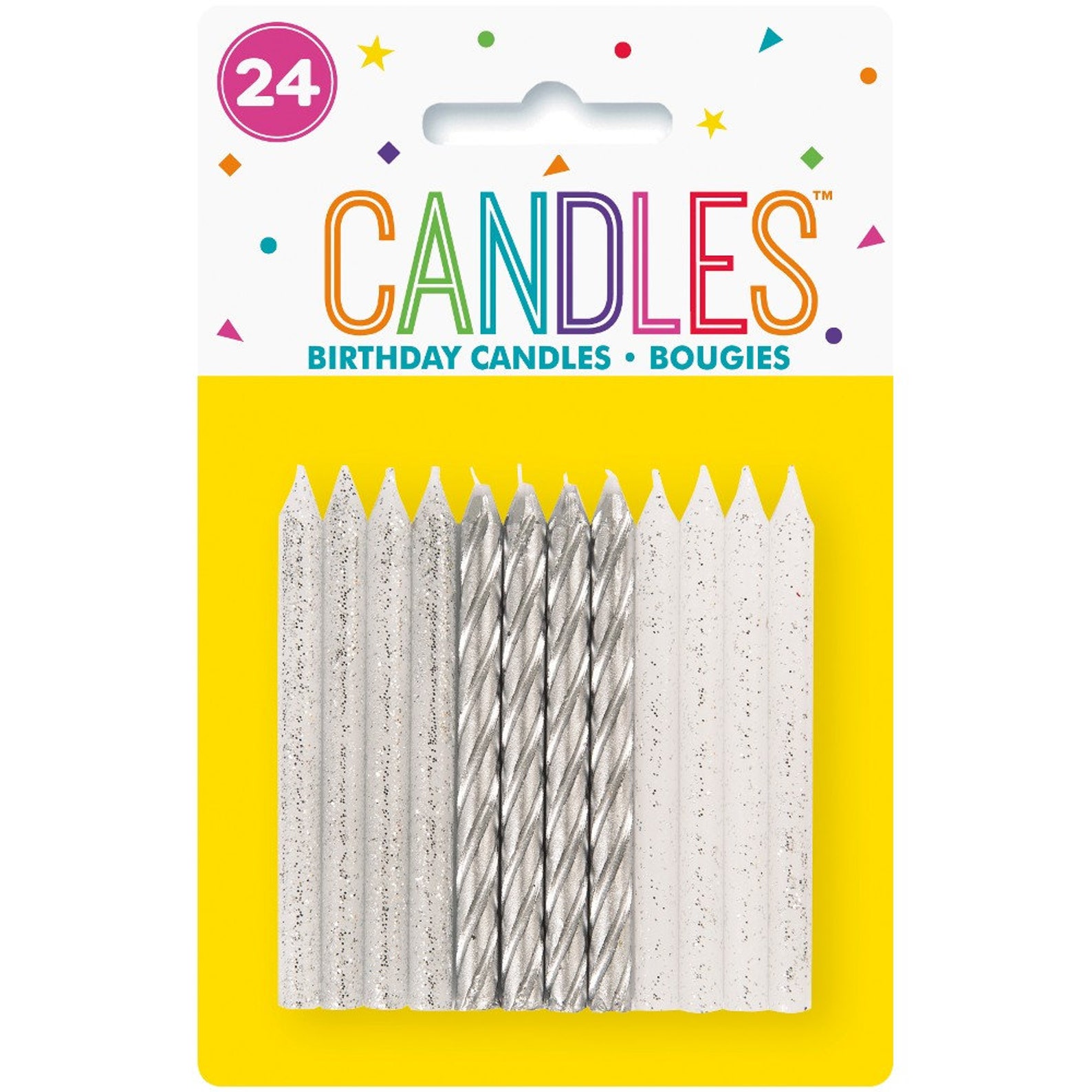 24 White & Silver Glitter Candles Cake Candles Birthday Etsy UK