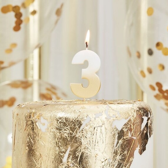 Number 3 Gold Candle Birthday Candles Number Candles 3rd Etsy