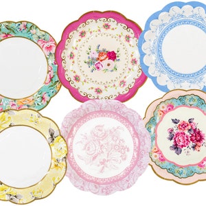12 Vintage Floral Paper Plates, Afternoon Tea Party Plates, Floral Party Supplies, Baby Shower Plates, Bridal Shower Plates, Birthday Plates