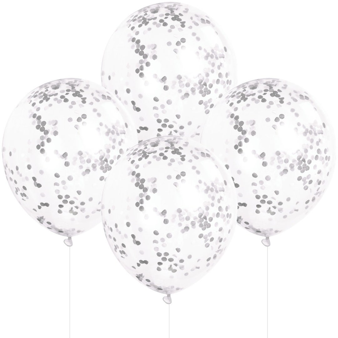 6 Silver Confetti Balloons Birthday Balloons Baby Shower Etsy