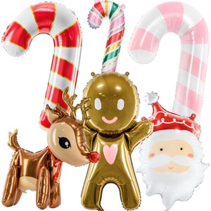 Christmas Foil Balloons, Christmas Balloons, Holiday Balloons, Festive Christmas Decorations, Candy Cane, Santa, Reindeer, Gingerbread Man