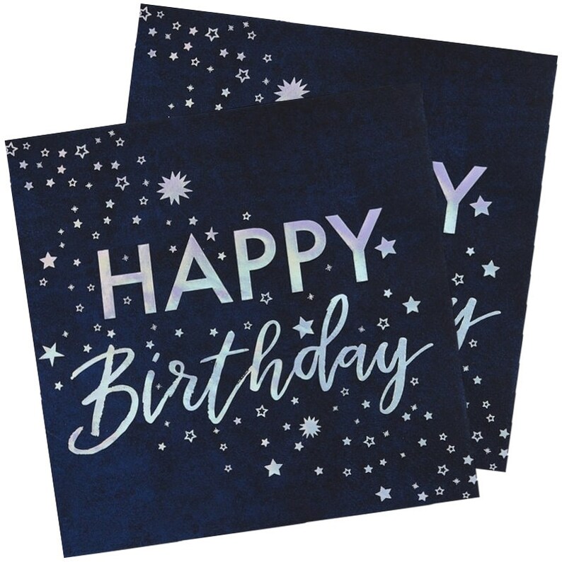 16 Midnight Blue Happy Birthday Paper Napkins Birthday Party Napkins Birthday Napkins Party Tableware Supplies Iridescent Party Napkins