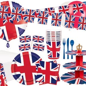 Kings Coronation Party Tableware, Union Jack Party Decorations, Union Jack Bunting, Paper Plates Napkins Cups, Coronation Street Party