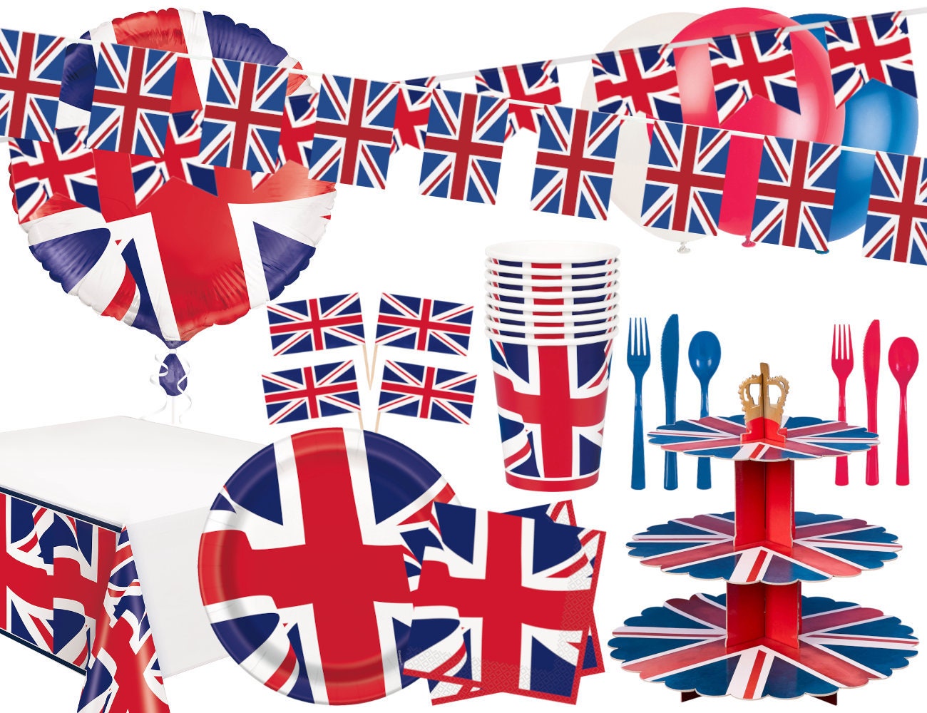 10 Union Jack Red White Blue Balloons Queen Jubilee GB Royal Street Party Decor 