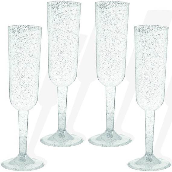 amateur Oost Kano 4 Silver Glitter Plastic Champagne Flutes Champagne Glasses - Etsy