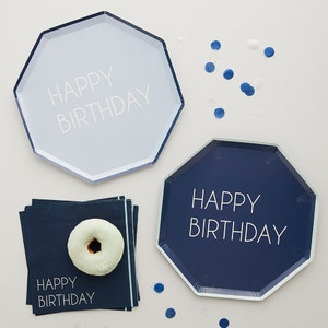 8 Navy & Blue Happy Birthday Paper Plates, Boys Birthday Party Plates, Birthday Decorations, Birthday Party Tableware, Blue Birthday Plates