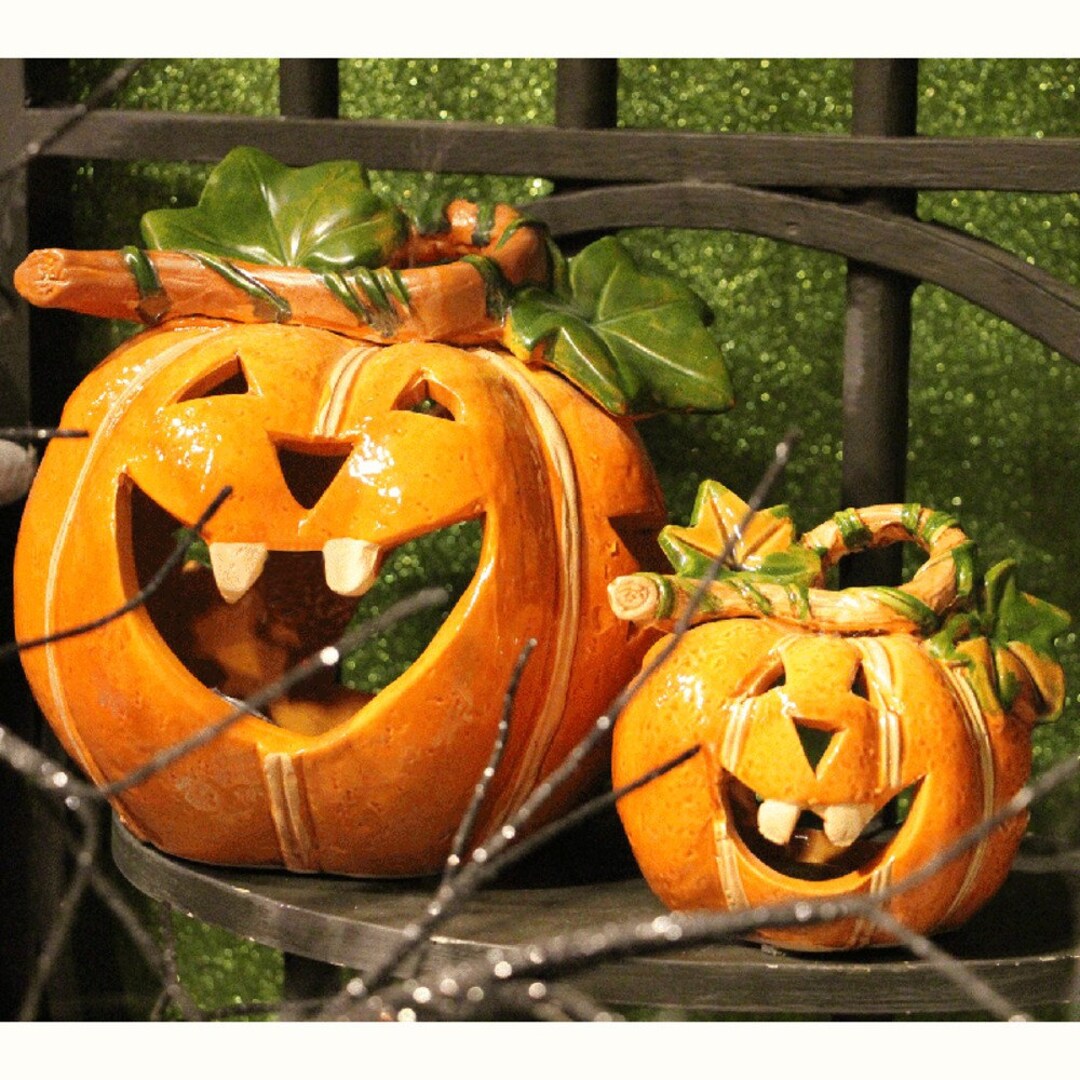 2 Halloween Ceramic Pumpkin Orange Pumpkin Decor Pumpkin Etsy