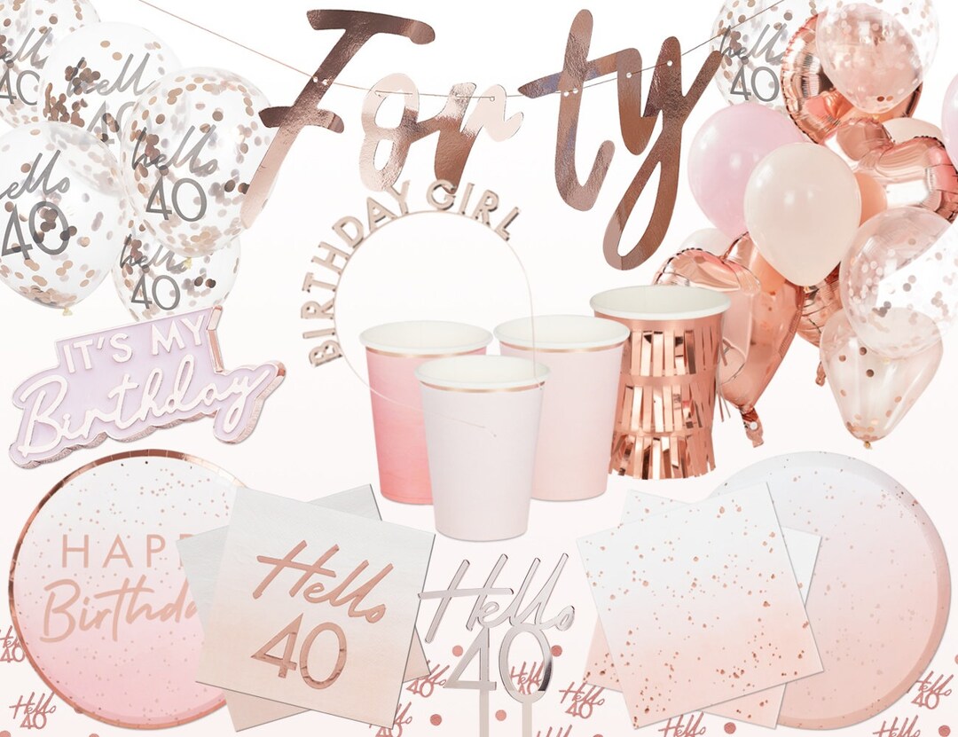 Rose Gold 40th Birthday Decorations, 40th Birthday Party Decor, Rose