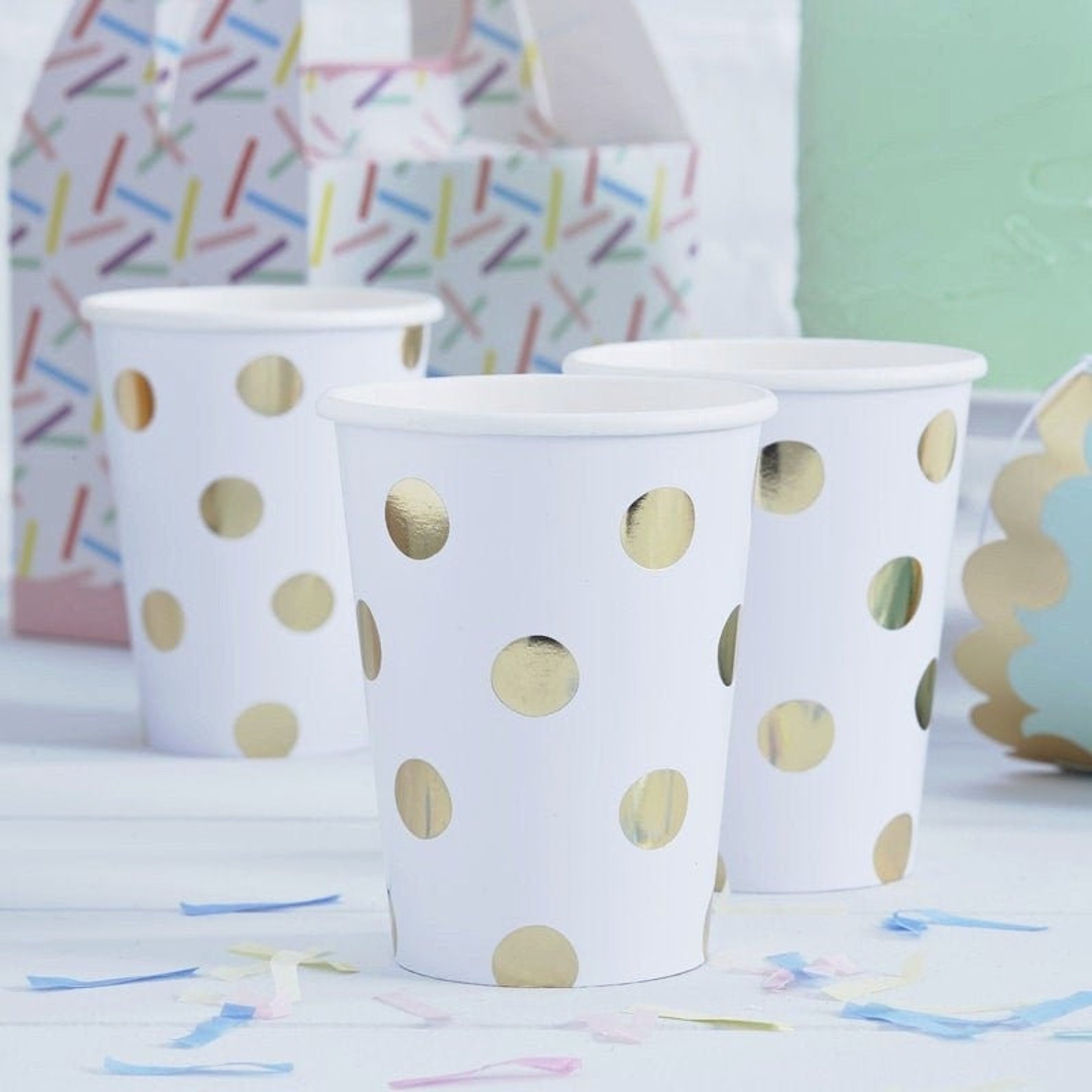 8 Gold Polka Dot Cups Gold Party Wedding Tableware Gold Etsy UK