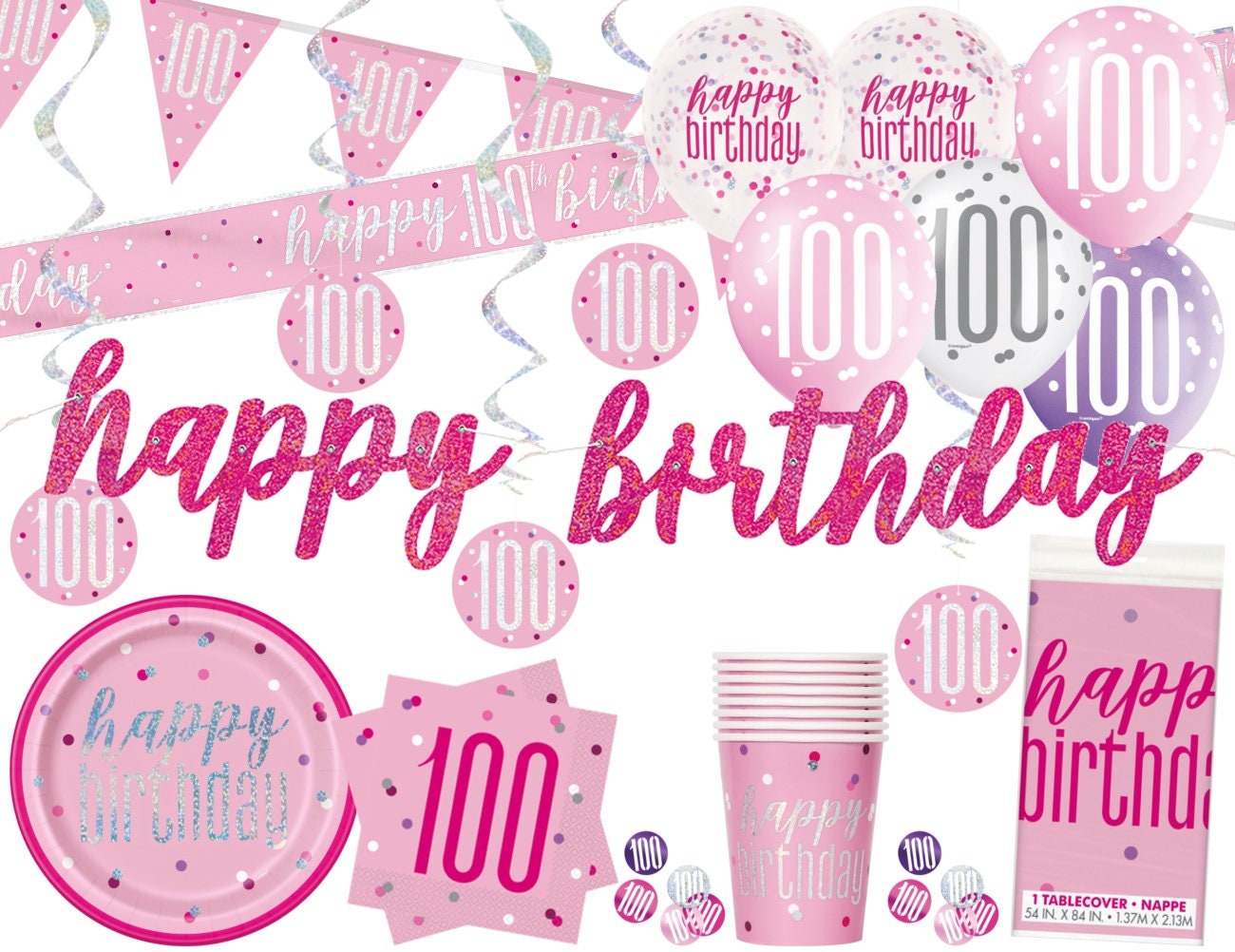 Pink 100th Birthday Decorations 100th Birthday Balloons | Etsy