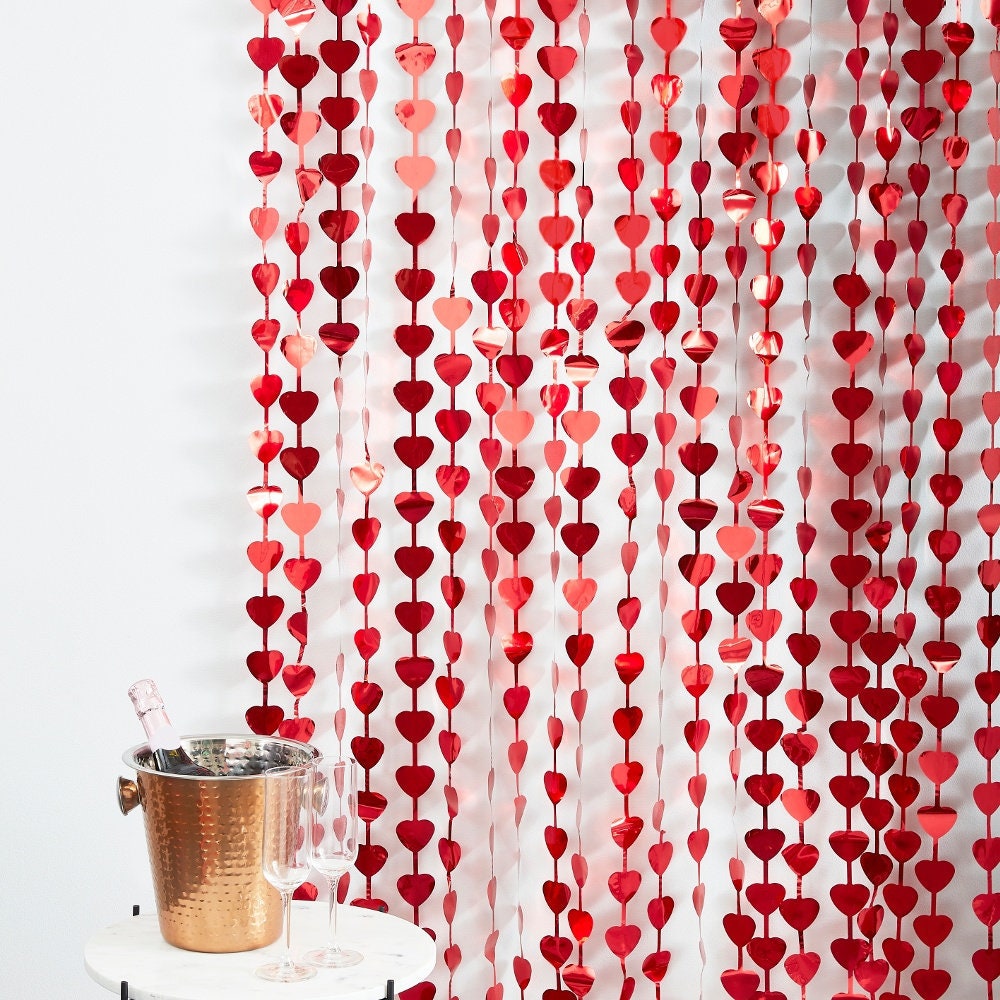 Foil Love Hearts Backdrop Curtain Valentines Day Decorations