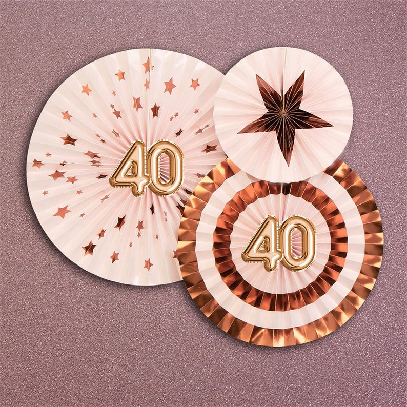 Pink Rose Gold 40th Birthday Paper Fan Decoration Set Of 3 Etsy