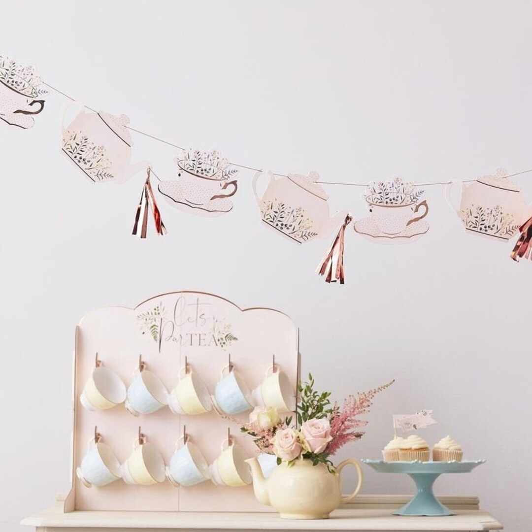 Rose Gold Afternoon Tea Party Decor Teacups Teapot Bunting Etsy