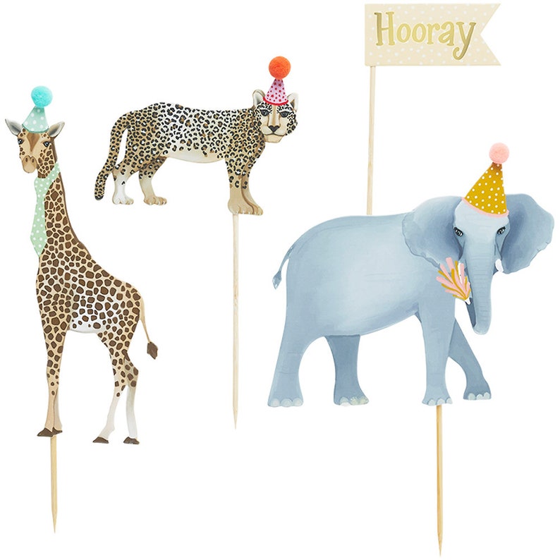 4 Animal Party Cake Toppers Animal Theme Birthday Cake Etsy UK