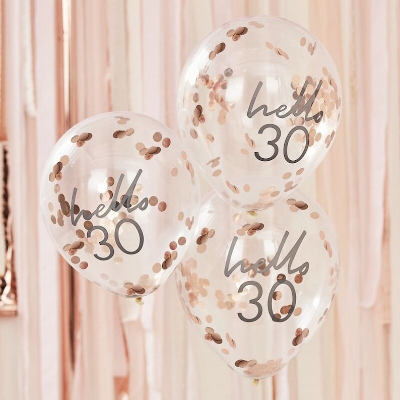 5 30th Birthday Balloons Hello 30 Birthday Decorations Rose Etsy