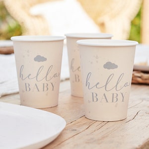 8 Hello Baby Shower Cups, Baby Shower Party Cups, Neutral Baby Shower Decorations, Baby Shower Paper Cups, New Baby Party Tableware Supplies