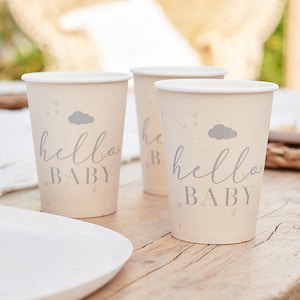 8 Hello Baby Shower Cups, Baby Shower Party Cups, Neutral Baby Shower Decorations, Baby Shower Paper Cups, New Baby Party Tableware Supplies