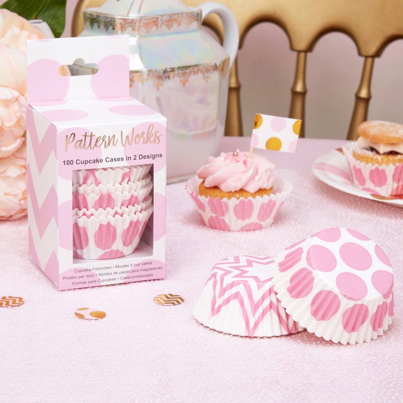Pink White Cupcake Cases Pack Of 100 Birthday Baby Etsy