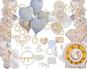 Gold-Verlobungs-Partydekorationen, Verlobungs-Luftballons, Verlobungs-Kulisse, Diamant-Ring-Kuchendeckel, Verlobungs-Foto-Requisiten, verlobtes Schild