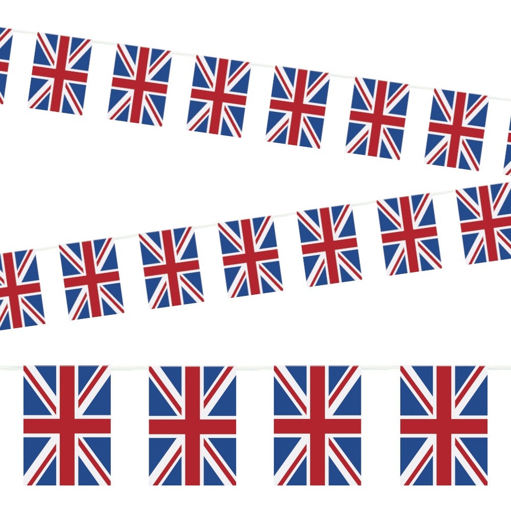 10M Polyester British Union Jack Flag Bunting Banner Double Sided Outdoor Decor 